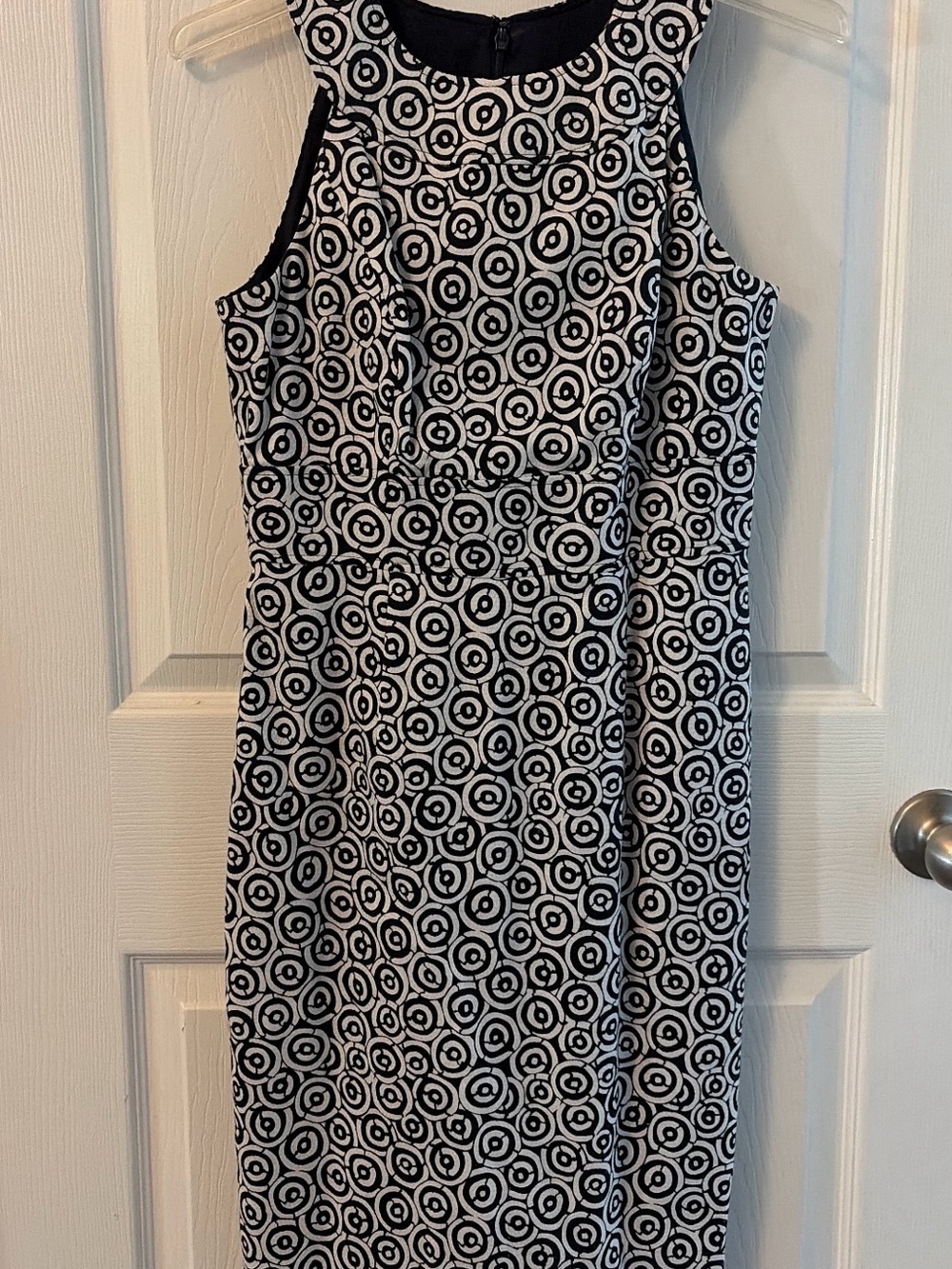 Navy and White Spiral Sheath Dress - Adrianna Papell